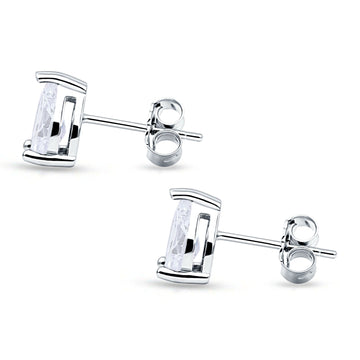 Art Deco Pear Shape Solitaire Push Back Stud Earring Excellent Simulated Cubic Zirconia 925 Sterling Silver